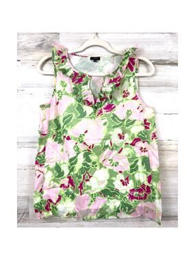 Talbots 6 Pink Green Floral Sleeveless Cotton Blouse Coastal Feminine Summer